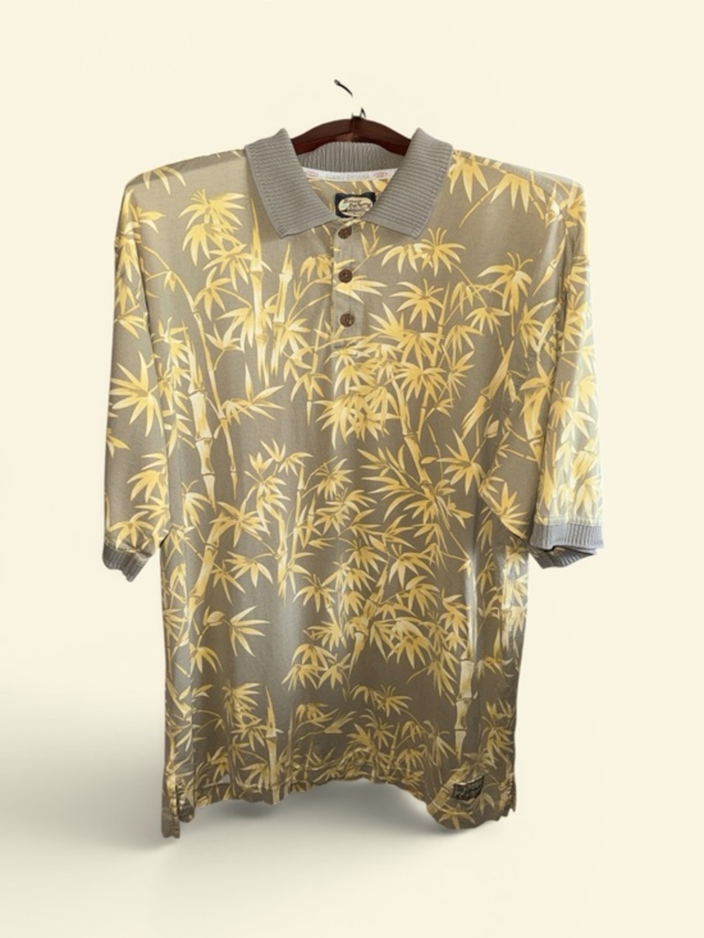 Tommy Bahama Classic Bamboo Print Polo Shirt - Gray & Yellow Golf Resort Large